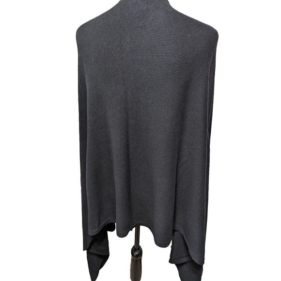Chicos Cape One size black Cotton Rayon Nylon Feels Like Wool EUC. Slits Hands - Picture 4 of 6